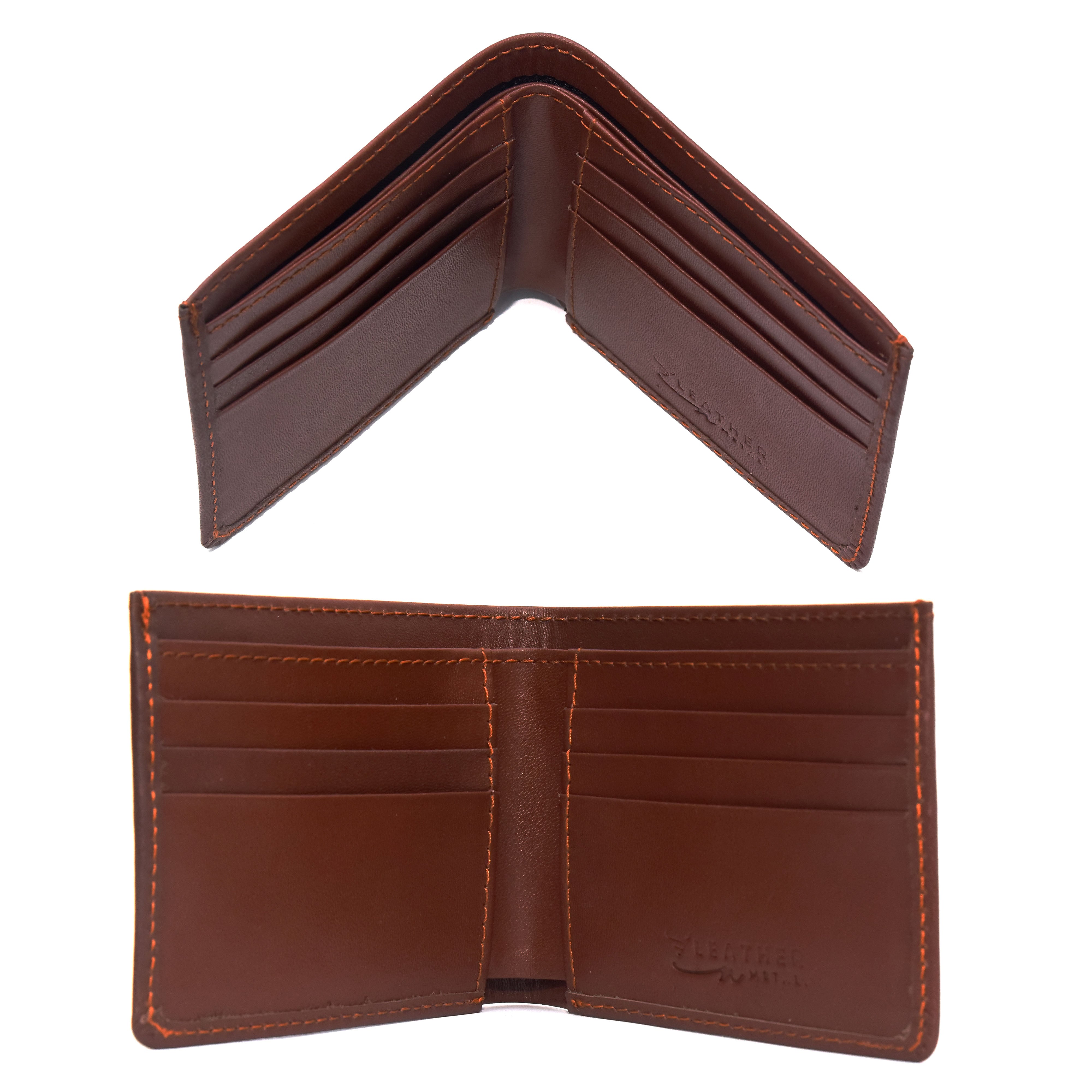 Cow Leather Slim Bi-Fold Wallet for Men – Brown