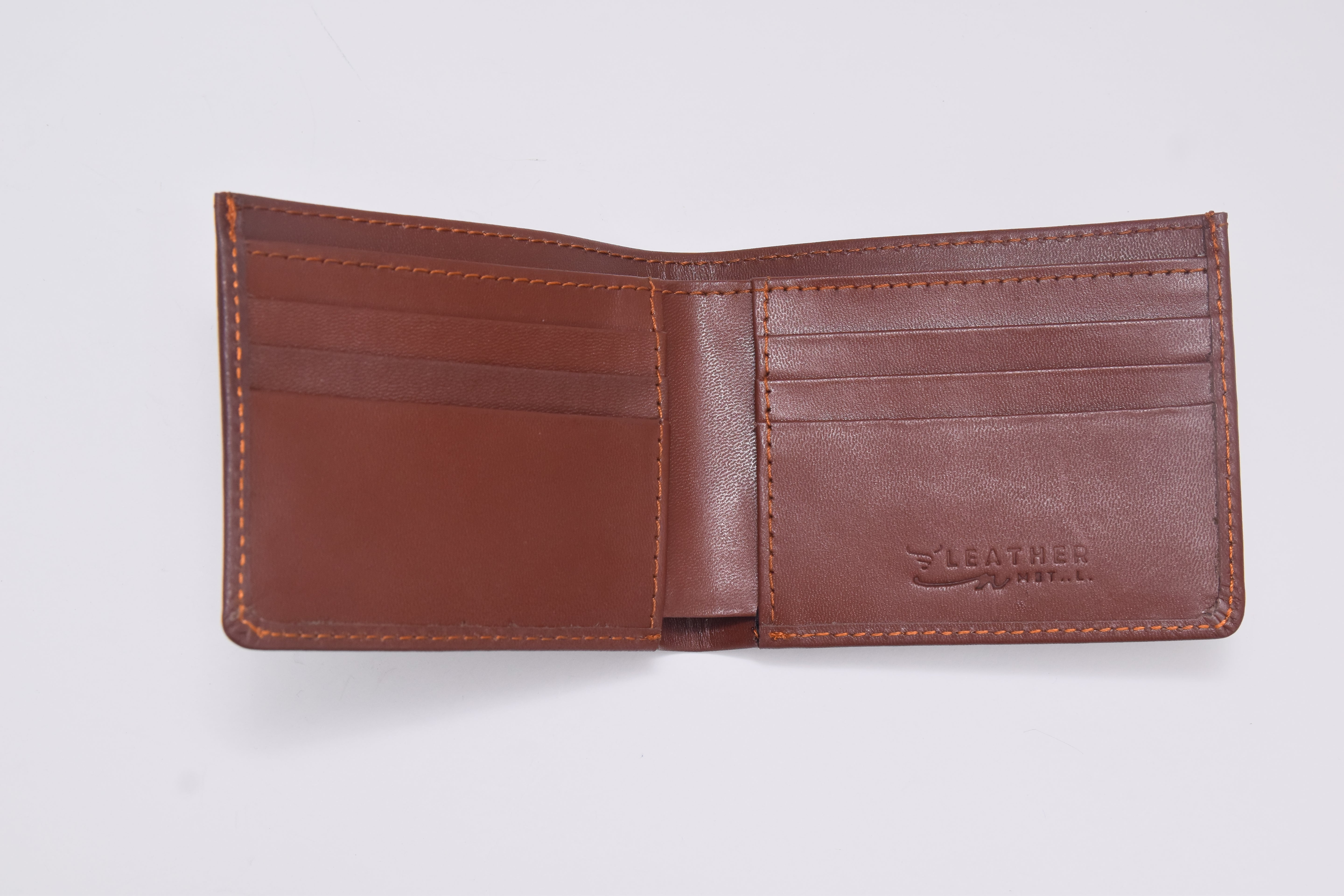 Cow Leather Slim Bi-Fold Wallet for Men – Brown