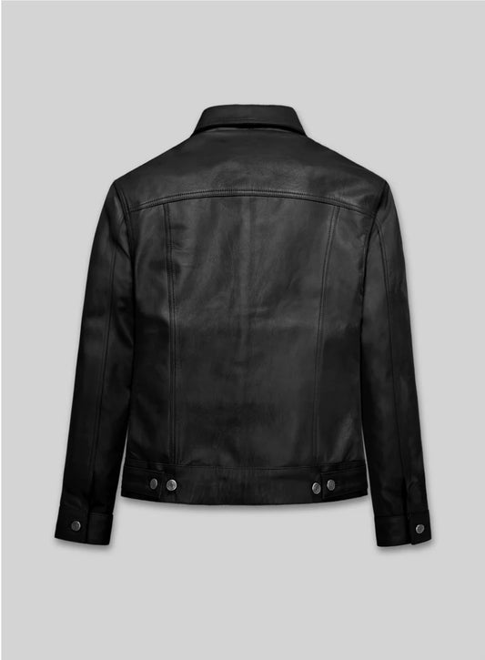 Black Cow Leather Trucker Jacket for Men