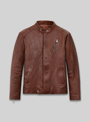 Tan Brown Cow Leather Biker Jacket for Men