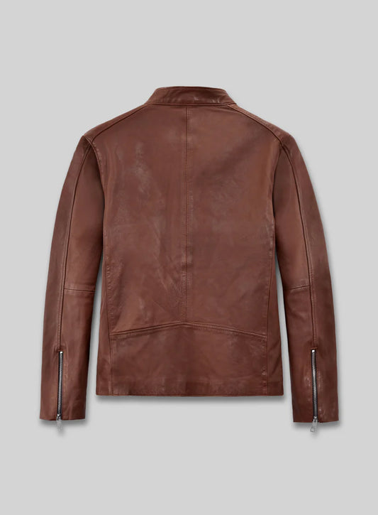 Tan Brown Cow Leather Biker Jacket for Men